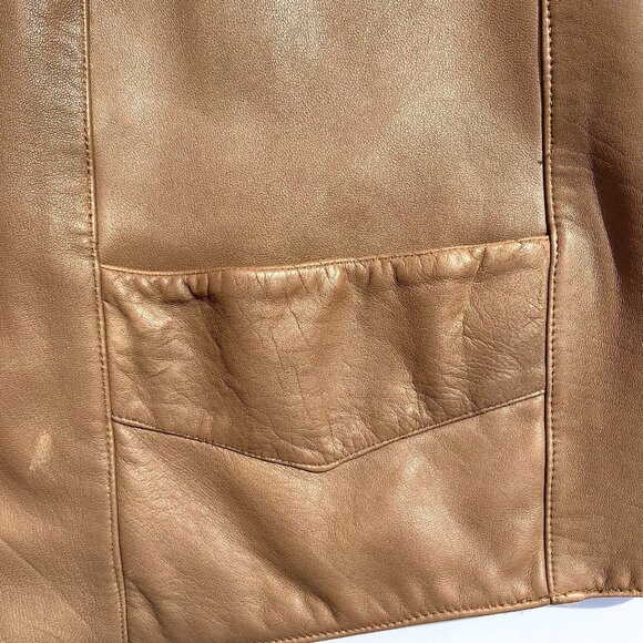 Men’s Custom Tan Leather Vest w/Front Pockets & Buttons, XXL - Picture 5 of 7